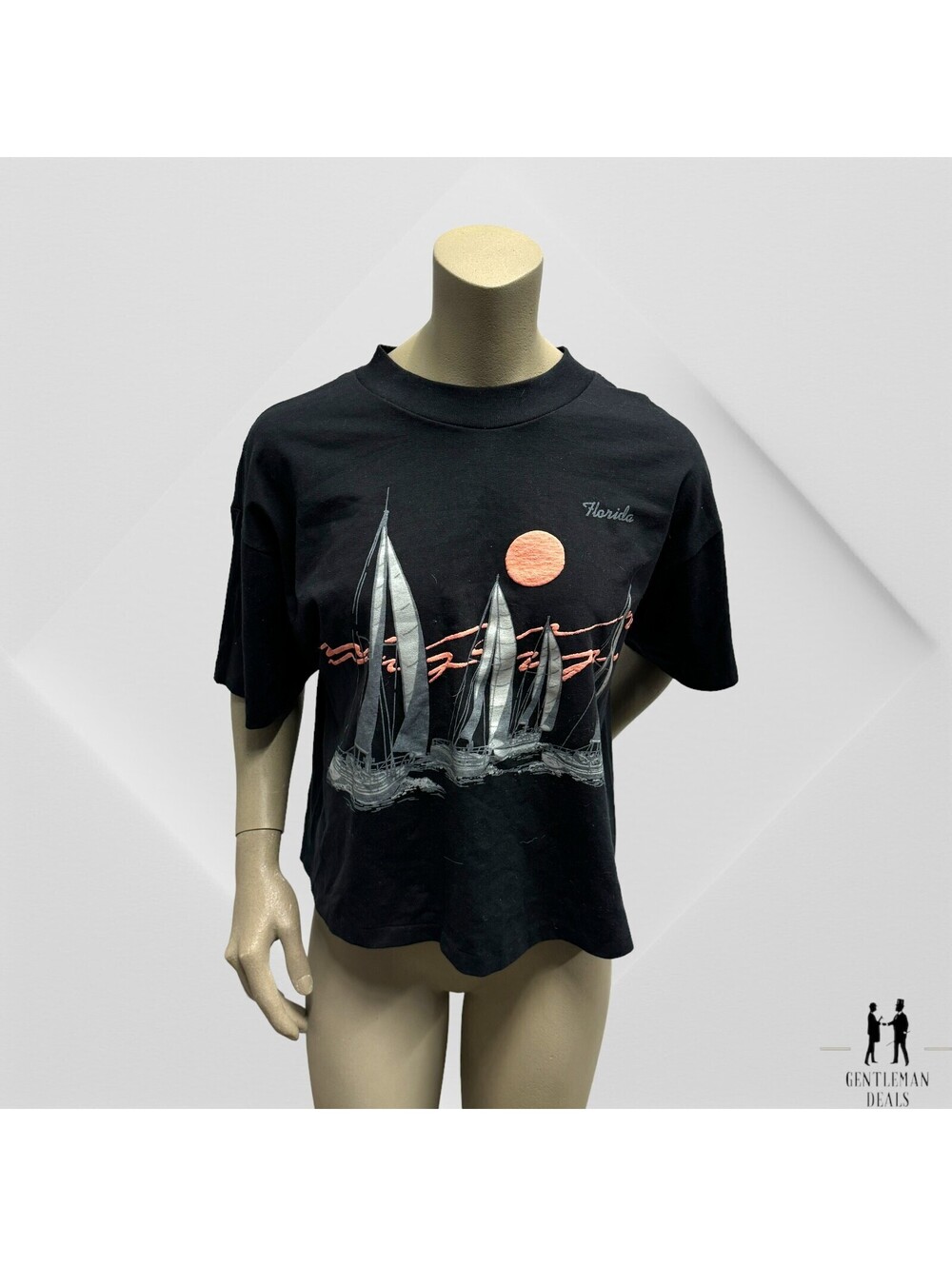 Vintage 80s Signal Tag Black T-shirt Florida Beach Sailboats S M Single Stitch